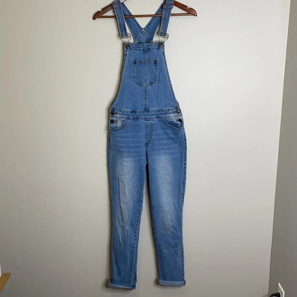 BLUENOTES Denim Overalls Blue Light Wash Bibbed Cotton Tapered Leg Boho Size XS - Picture 11 of 11